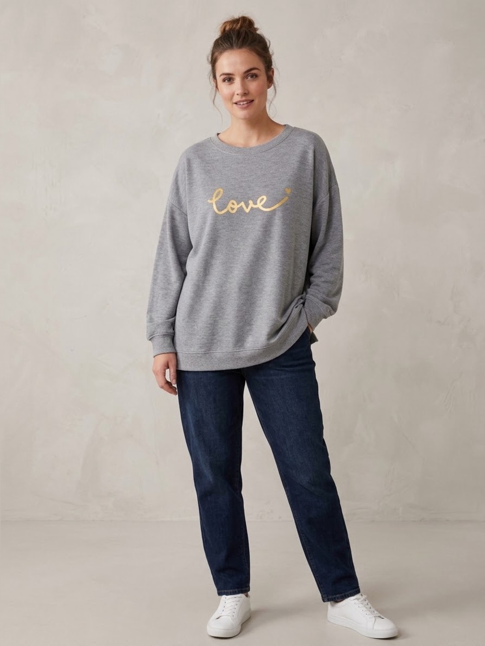 Cozy Marled Women's Gray Sweatshirt with Gold 'love' Graphic Size Large